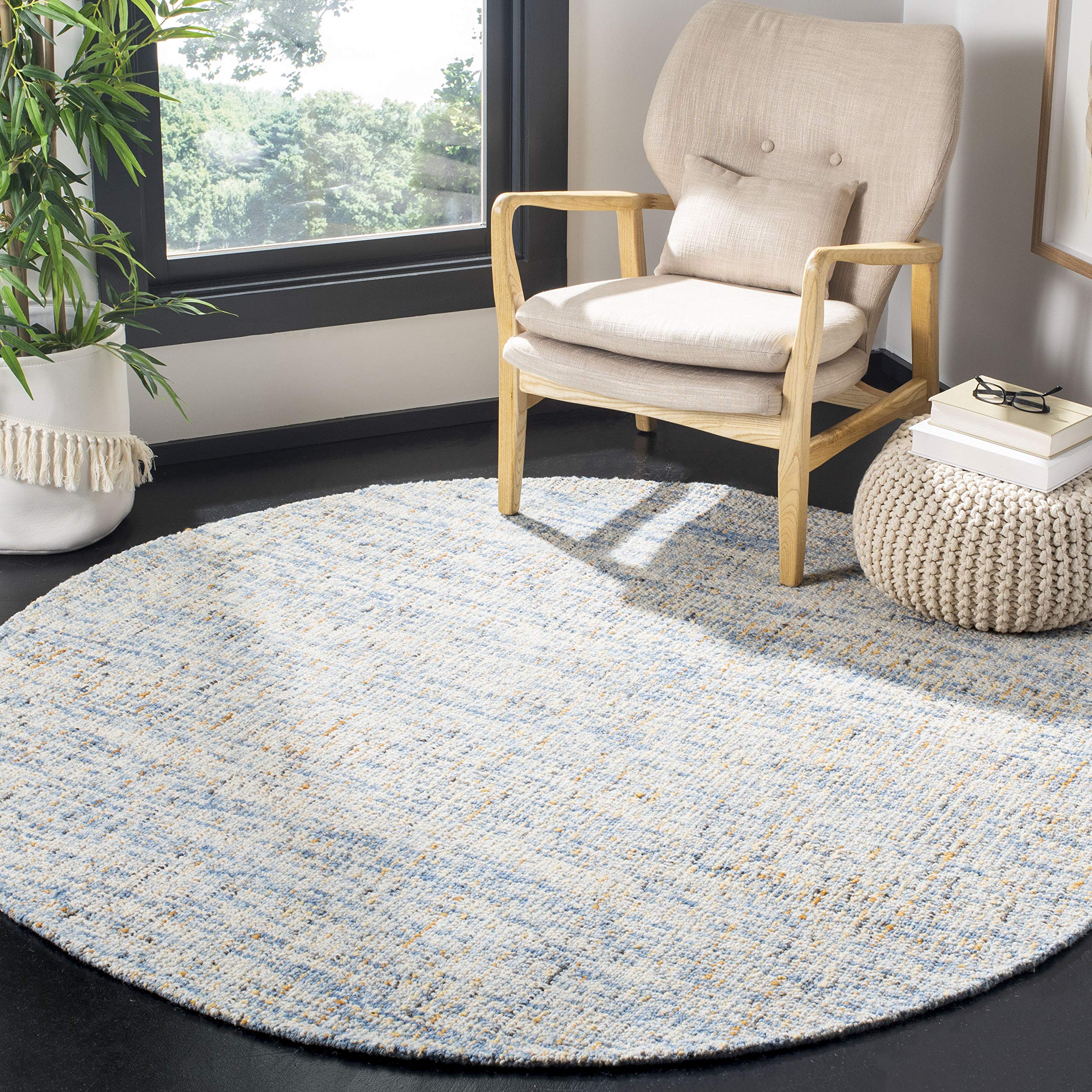 SAFAVIEH Abstract Collection 6' Round Dark Blue / Rust ABT468C Handmade Premium Wool Area Rug